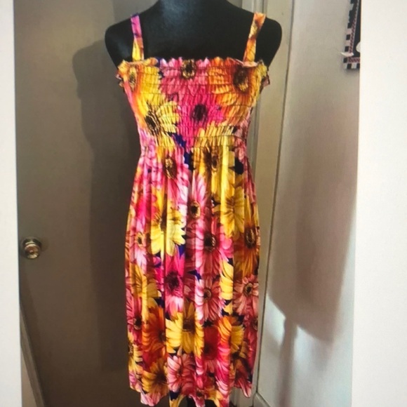 Floral Sundress in Vibrant Pink and Yellow - Picture 1 of 2